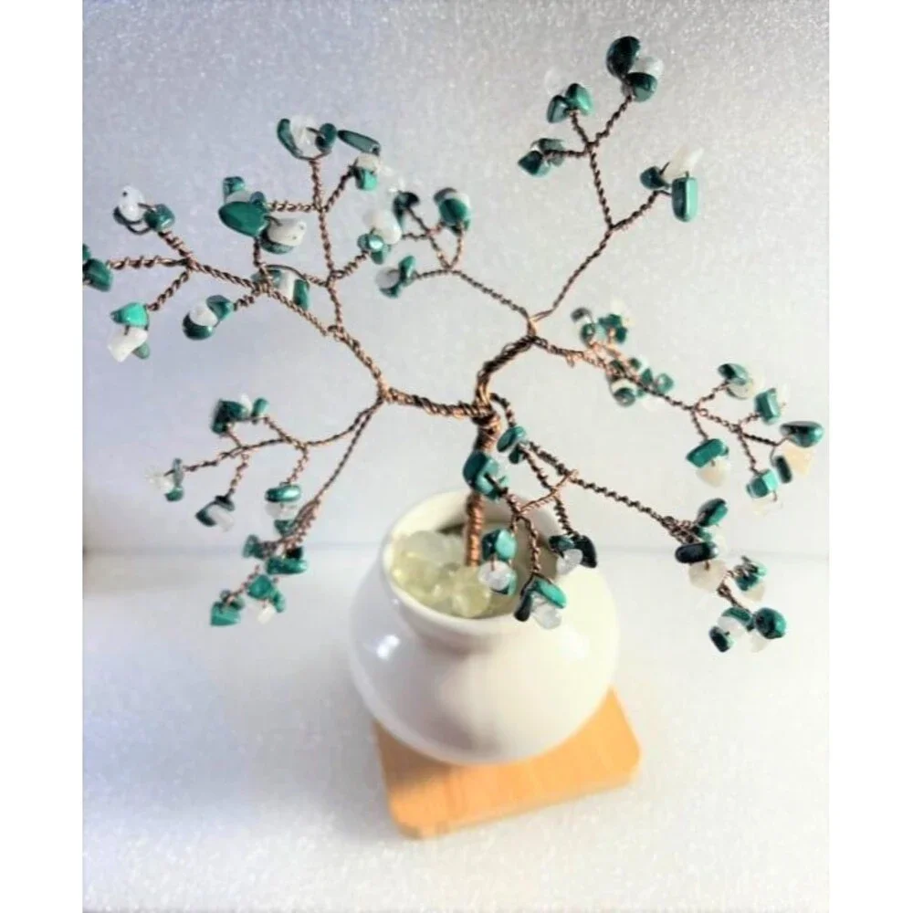 Beautiful Genuine Moonstone & Malachite Gemstone Tree